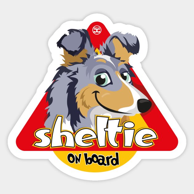 Sheltie on Board - Merle Tricolor Sticker by DoggyGraphics